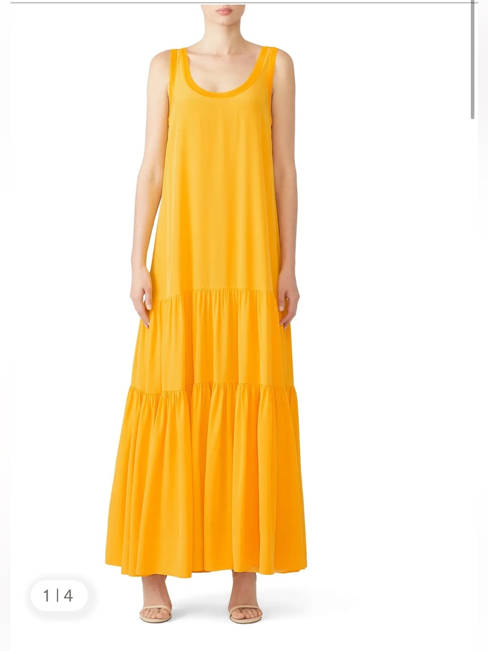 Elizabeth and James Yellow 100% Silk Hazel Tiered Tank Maxi Dress Sz XS
